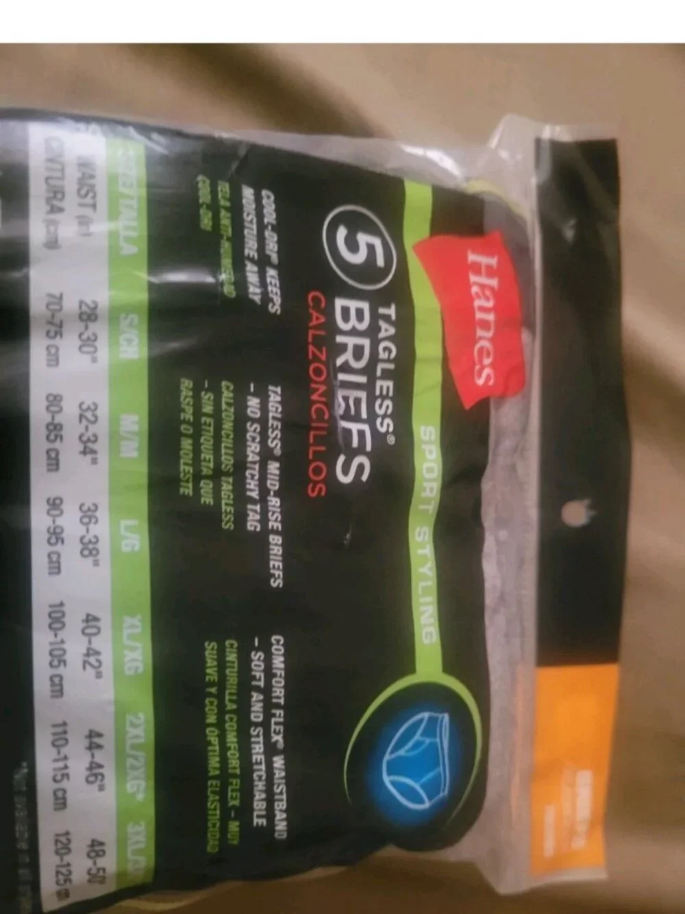 Brand-New In Package Hanes Tagless Briefs Underwear 5-Pack Size 2XL